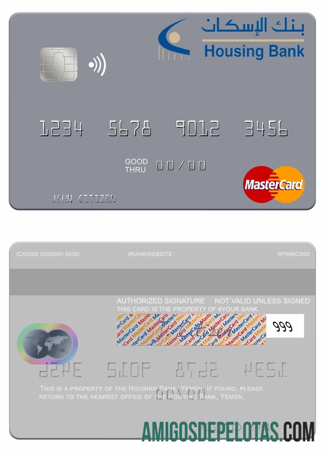 Mastercard do Banco de Habitação do Iêmen amostra